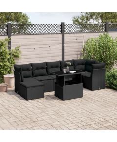 vidaXL 8-cz. zestaw wypoczynkowy do ogrodu, z poduszkami, czarny Dārza mēbeļu komplekti