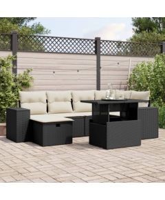 vidaXL 7-cz. zestaw wypoczynkowy do ogrodu, z poduszkami, czarny Dārza mēbeļu komplekti