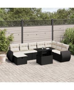 vidaXL 9-cz. zestaw wypoczynkowy do ogrodu, z poduszkami, czarny Dārza mēbeļu komplekti