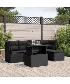 vidaXL 6-cz. zestaw mebli ogrodowych z poduszkami, czarny polirattan Dārza mēbeļu komplekti