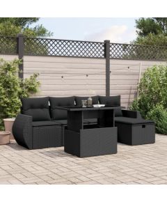 vidaXL 6-cz. zestaw mebli ogrodowych z poduszkami, czarny polirattan Dārza mēbeļu komplekti