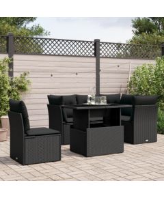 vidaXL 6-cz. zestaw mebli ogrodowych z poduszkami, czarny polirattan Dārza mēbeļu komplekti