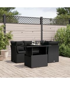 vidaXL 5-cz. zestaw wypoczynkowy do ogrodu, poduszki, czarny rattan PE Dārza mēbeļu komplekti