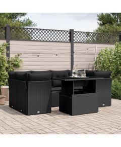 vidaXL 7-cz. zestaw wypoczynkowy do ogrodu, z poduszkami, czarny Dārza mēbeļu komplekti