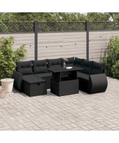 vidaXL 8-cz. zestaw wypoczynkowy do ogrodu, z poduszkami, czarny Dārza mēbeļu komplekti