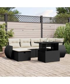 vidaXL 7-cz. zestaw wypoczynkowy do ogrodu, z poduszkami, czarny Dārza mēbeļu komplekti