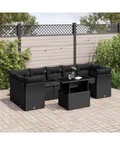 vidaXL 8-cz. zestaw wypoczynkowy do ogrodu, z poduszkami, czarny Dārza mēbeļu komplekti