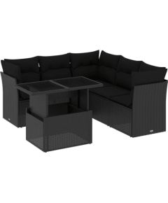 vidaXL 6-cz. zestaw mebli ogrodowych z poduszkami, czarny polirattan Dārza mēbeļu komplekti