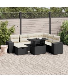 vidaXL 8-cz. zestaw wypoczynkowy do ogrodu, z poduszkami, czarny Dārza mēbeļu komplekti