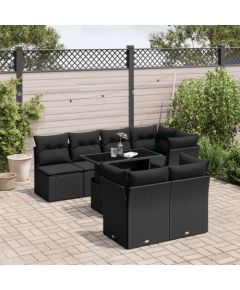 vidaXL 8-cz. zestaw wypoczynkowy do ogrodu, z poduszkami, czarny Dārza mēbeļu komplekti