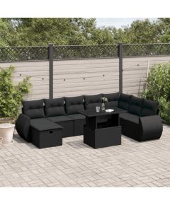 vidaXL 9-cz. zestaw wypoczynkowy do ogrodu, z poduszkami, czarny Dārza mēbeļu komplekti