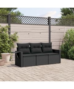 vidaXL 3-cz. zestaw wypoczynkowy do ogrodu, poduszki, czarny rattan PE Dārza mēbeļu komplekti