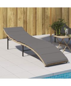 vidaXL Leżak z poduszką, beżowy, 55x199x50 cm, polirattan Шезлонги и пляжные стулья