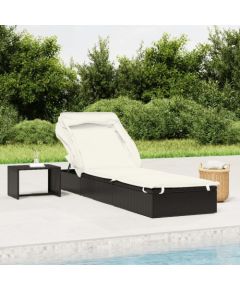 vidaXL Leżak ze składanym dachem, czarny, 213x63x97 cm, polirattan Шезлонги и пляжные стулья
