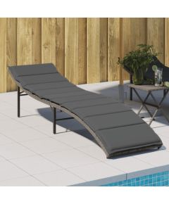 vidaXL Leżak z poduszką, szary, 55x199x50 cm, polirattan Шезлонги и пляжные стулья