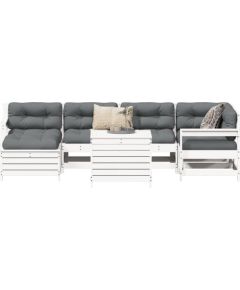 vidaXL 7-cz. zestaw wypoczynkowy do ogrodu, biały, lite drewno sosnowe Dārza mēbeļu komplekti