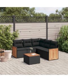 vidaXL 6-cz. zestaw mebli ogrodowych z poduszkami, czarny polirattan Dārza mēbeļu komplekti