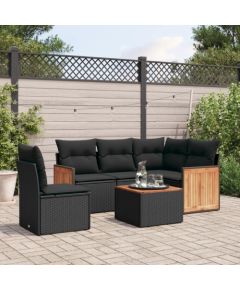 vidaXL 6-cz. zestaw mebli ogrodowych z poduszkami, czarny polirattan Dārza mēbeļu komplekti