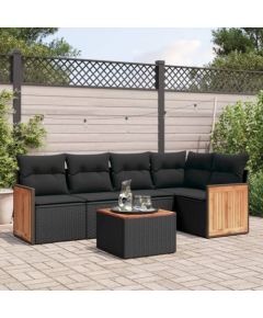 vidaXL 6-cz. zestaw mebli ogrodowych z poduszkami, czarny polirattan Dārza mēbeļu komplekti