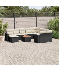 vidaXL 11-cz. zestaw wypoczynkowy do ogrodu, poduszki czarny rattan PE Dārza mēbeļu komplekti