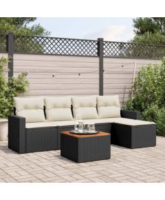 vidaXL 6-cz. zestaw mebli ogrodowych z poduszkami, czarny polirattan Dārza mēbeļu komplekti