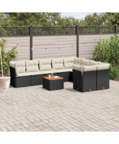 vidaXL 10-cz. zestaw wypoczynkowy do ogrodu, poduszki czarny rattan PE Dārza mēbeļu komplekti