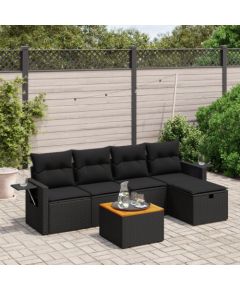 vidaXL 6-cz. zestaw mebli ogrodowych z poduszkami, czarny polirattan Dārza mēbeļu komplekti