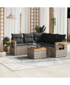 vidaXL 6-cz. zestaw mebli ogrodowych z poduszkami, szary, polirattan Dārza mēbeļu komplekti