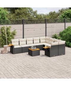 vidaXL 10-cz. zestaw wypoczynkowy do ogrodu, poduszki czarny rattan PE Dārza mēbeļu komplekti