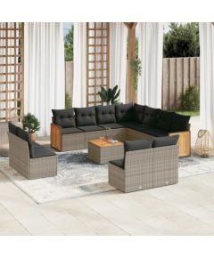 vidaXL 12-cz. zestaw mebli ogrodowych z poduszkami, szary, polirattan Dārza mēbeļu komplekti