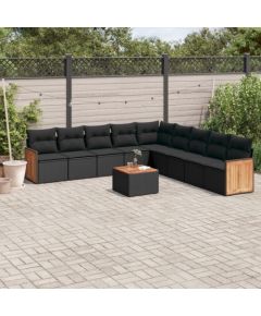 vidaXL 10-cz. zestaw wypoczynkowy do ogrodu, poduszki czarny rattan PE Dārza mēbeļu komplekti