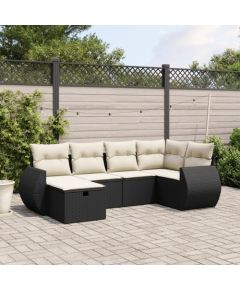 vidaXL 6-cz. zestaw mebli ogrodowych z poduszkami, czarny polirattan Dārza mēbeļu komplekti