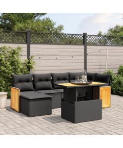 vidaXL 7-cz. zestaw wypoczynkowy do ogrodu, z poduszkami, czarny Dārza mēbeļu komplekti