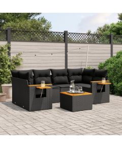 vidaXL 7-cz. zestaw wypoczynkowy do ogrodu, z poduszkami, czarny Dārza mēbeļu komplekti