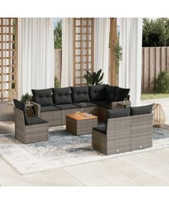 vidaXL 9-cz. zestaw mebli ogrodowych z poduszkami, szary, polirattan Dārza mēbeļu komplekti