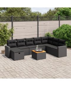 vidaXL 9-cz. zestaw wypoczynkowy do ogrodu, z poduszkami, czarny Dārza mēbeļu komplekti