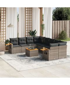 vidaXL 9-cz. zestaw mebli ogrodowych z poduszkami, szary, polirattan Dārza mēbeļu komplekti