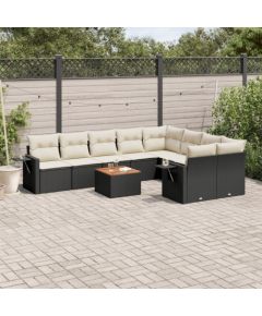 vidaXL 10-cz. zestaw wypoczynkowy do ogrodu, poduszki czarny rattan PE Dārza mēbeļu komplekti