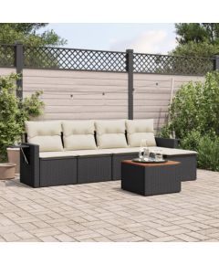 vidaXL 6-cz. zestaw mebli ogrodowych z poduszkami, czarny polirattan Dārza mēbeļu komplekti