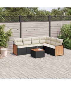 vidaXL 7-cz. zestaw wypoczynkowy do ogrodu, z poduszkami, czarny Dārza mēbeļu komplekti