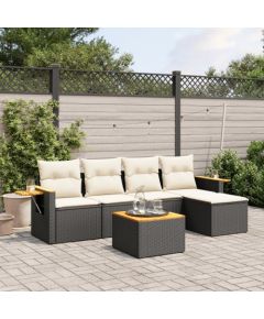 vidaXL 6-cz. zestaw mebli ogrodowych z poduszkami, czarny polirattan Dārza mēbeļu komplekti