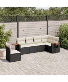 vidaXL 6-cz. zestaw mebli ogrodowych z poduszkami, czarny polirattan Dārza mēbeļu komplekti