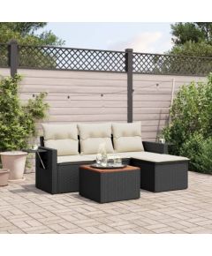 vidaXL 5-cz. zestaw wypoczynkowy do ogrodu, poduszki, czarny rattan PE Dārza mēbeļu komplekti