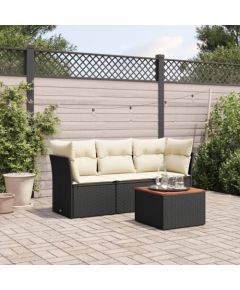 vidaXL 4-cz. zestaw wypoczynkowy do ogrodu, poduszki, czarny rattan PE Dārza mēbeļu komplekti