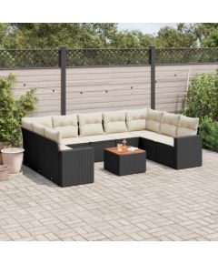 vidaXL 10-cz. zestaw wypoczynkowy do ogrodu, poduszki czarny rattan PE Dārza mēbeļu komplekti