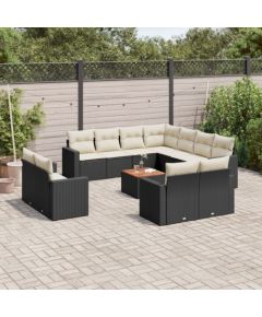 vidaXL 12-cz. zestaw mebli do ogrodu, z poduszkami, czarny, polirattan Dārza mēbeļu komplekti