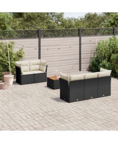 vidaXL 6-cz. zestaw mebli ogrodowych z poduszkami, czarny polirattan Dārza mēbeļu komplekti