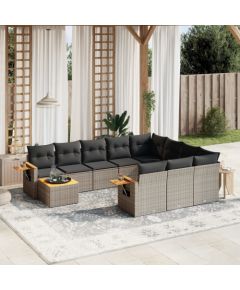 vidaXL 11-cz. zestaw mebli ogrodowych z poduszkami, szary rattan PE Dārza mēbeļu komplekti