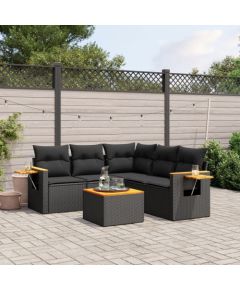 vidaXL 6-cz. zestaw mebli ogrodowych z poduszkami, czarny polirattan Dārza mēbeļu komplekti