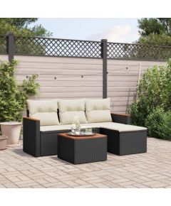 vidaXL 5-cz. zestaw wypoczynkowy do ogrodu, poduszki, czarny rattan PE Dārza mēbeļu komplekti